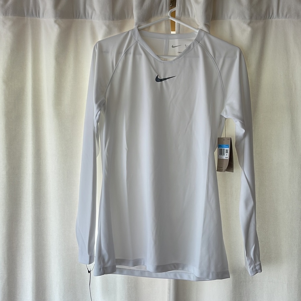 Nike Women’s Dri‑FIT Long Sleeve Tee White with Thumb Loops – NWT - Picture 3 of 7